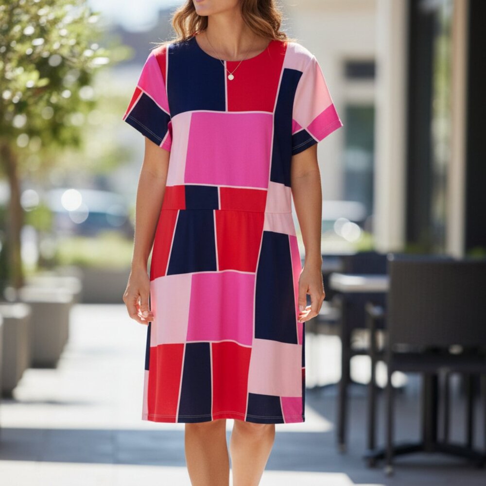 Julie Brown NYC Womens Color Block Geometric Dress M